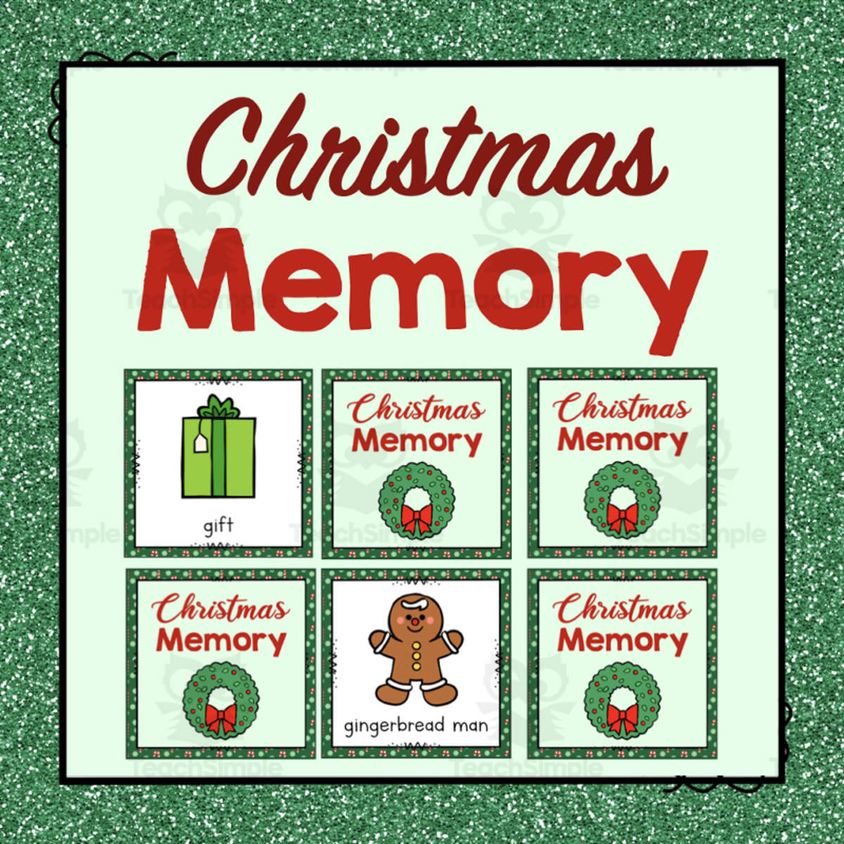 An educational teaching resource from Simply Schoolgirl entitled Christmas Memory Game downloadable at Teach Simple.