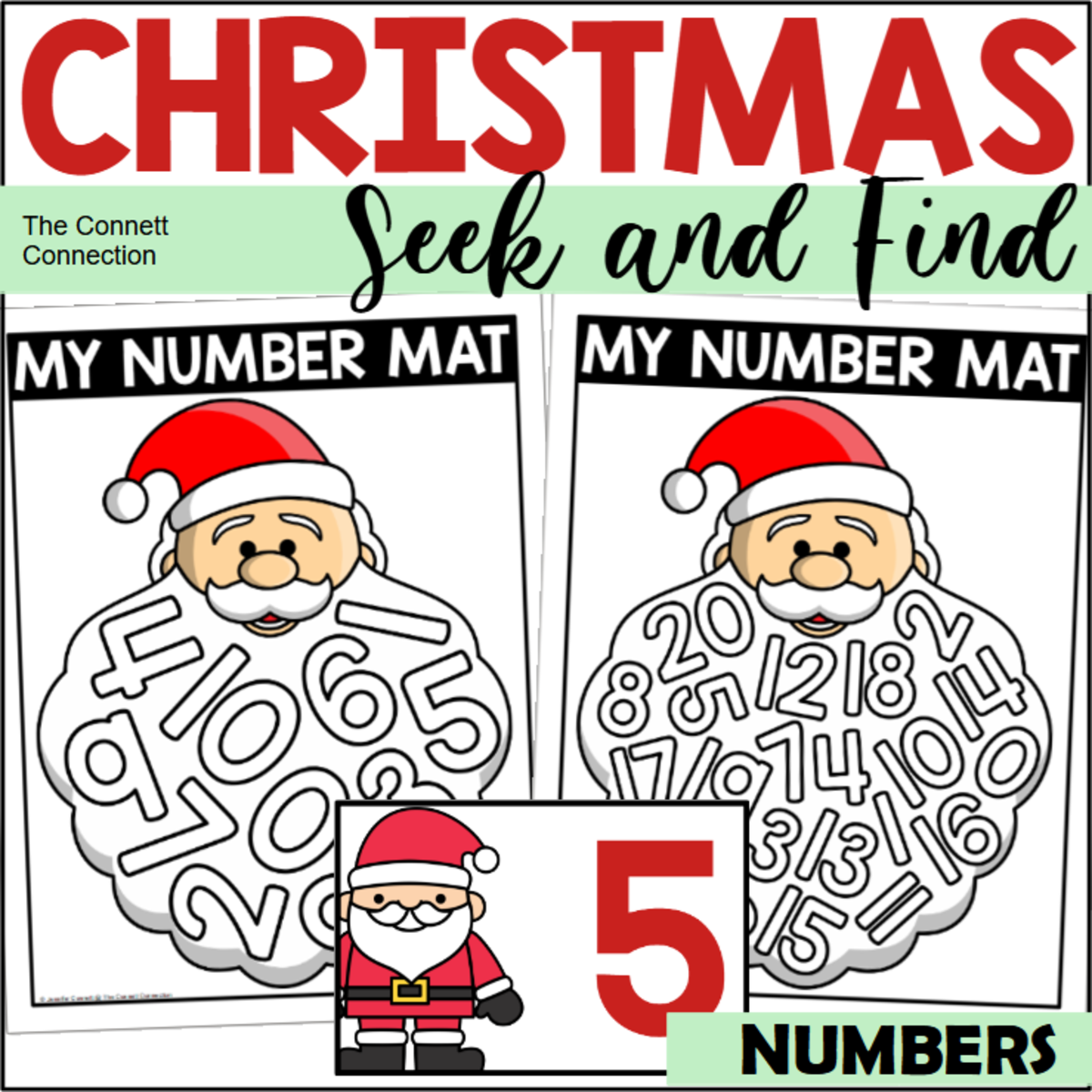 An educational teaching resource from The Connett Connection entitled Christmas Number Seek and Find Mats with Santa downloadable at Teach Simple.