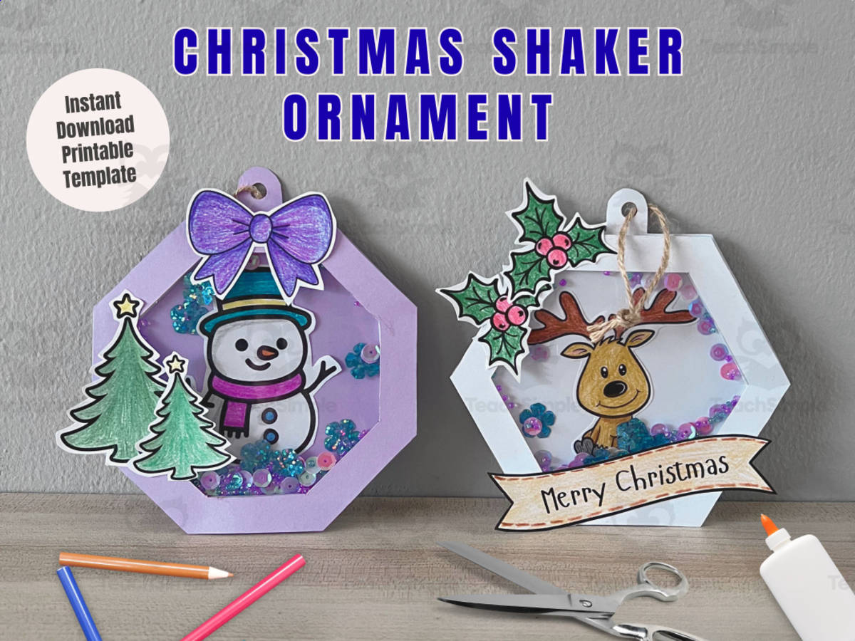 An educational teaching resource from Jenstrokeandstyle entitled Christmas Ornament Shaker Printable Craft template downloadable at Teach Simple.