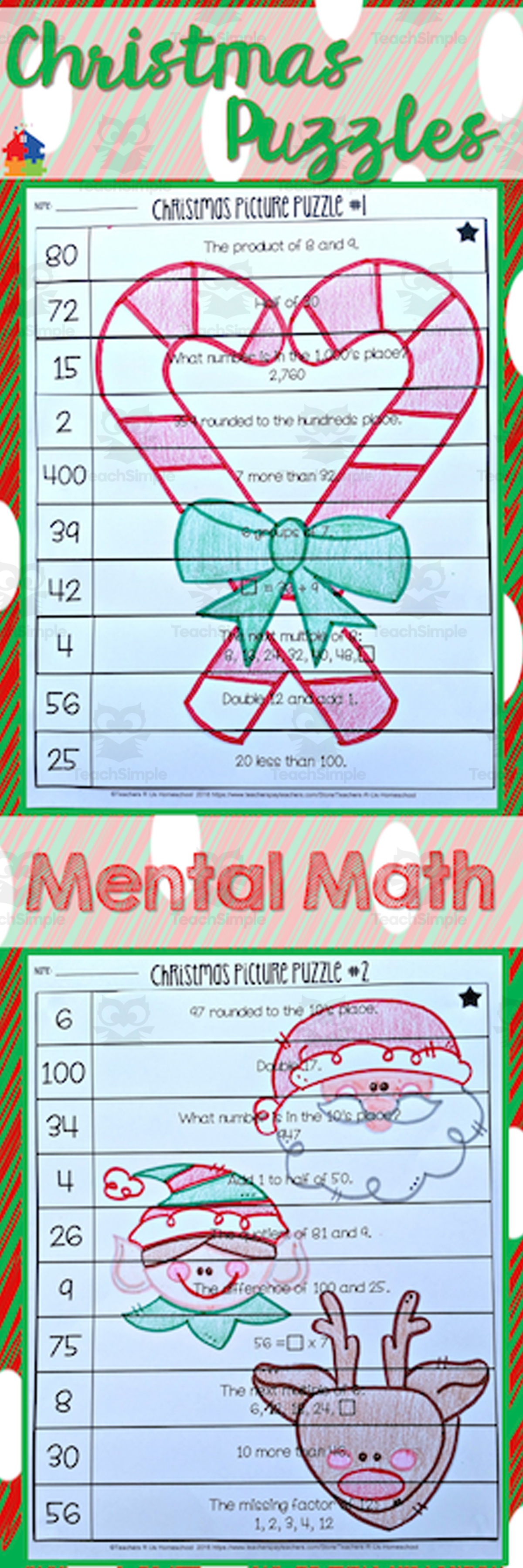 An educational teaching resource from Teachers R Us Homeschool entitled Christmas Picture Puzzles downloadable at Teach Simple.