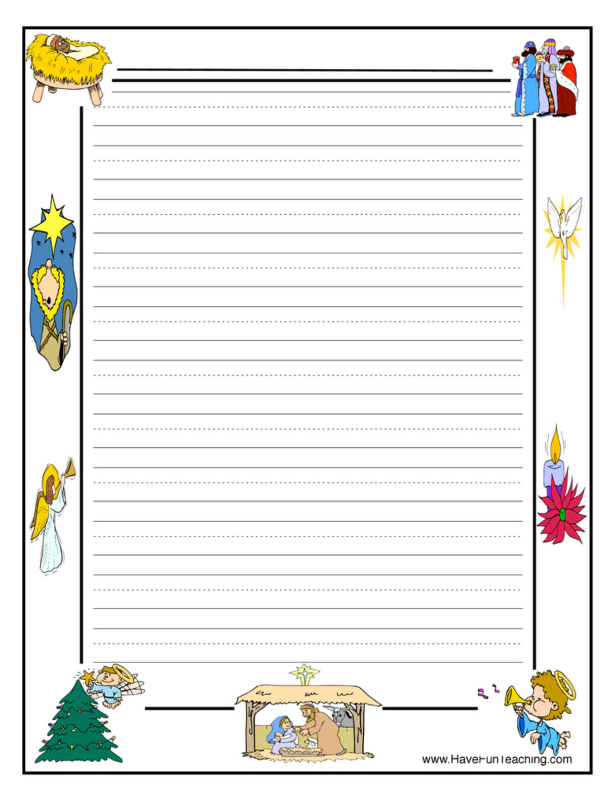 An educational teaching resource from Have Fun Teaching entitled Christmas Religious Writing Paper downloadable at Teach Simple.
