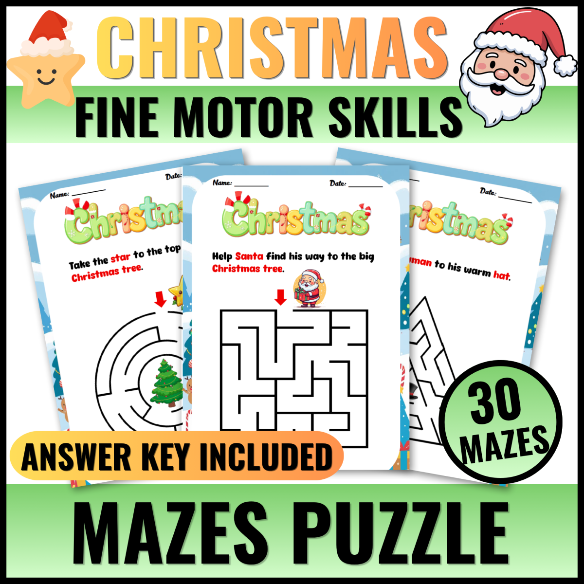Christmas Santa Mazes for Preschool and Kindergarten Fun Printable Act preview