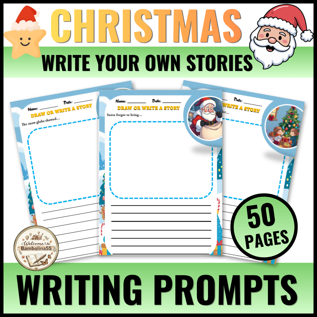 Christmas Santa Story Starters Writing Prompts for Kindergarten : 3rd preview