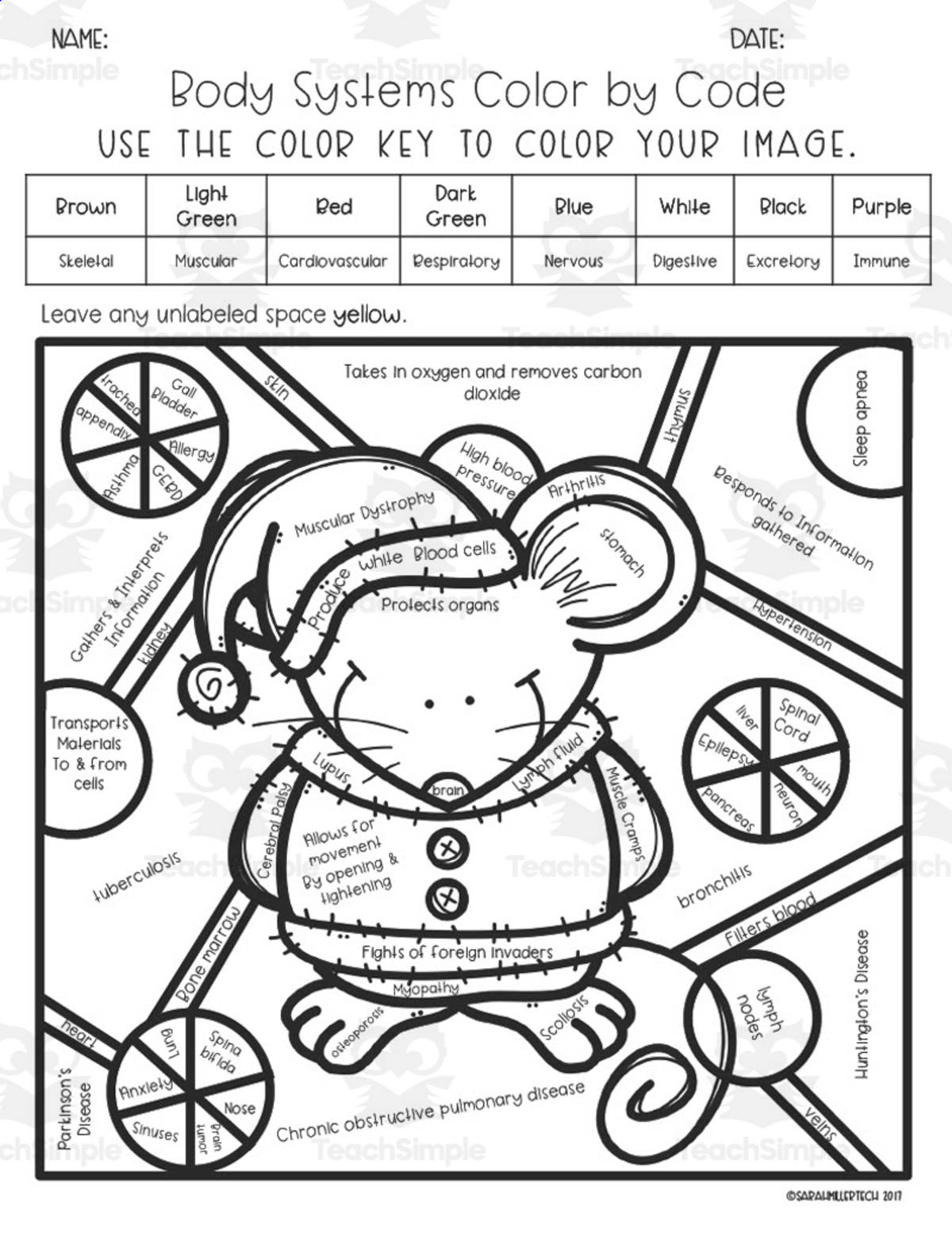 An educational teaching resource from Sarah Miller Tech entitled Christmas + Science Color by Code Worksheet downloadable at Teach Simple.