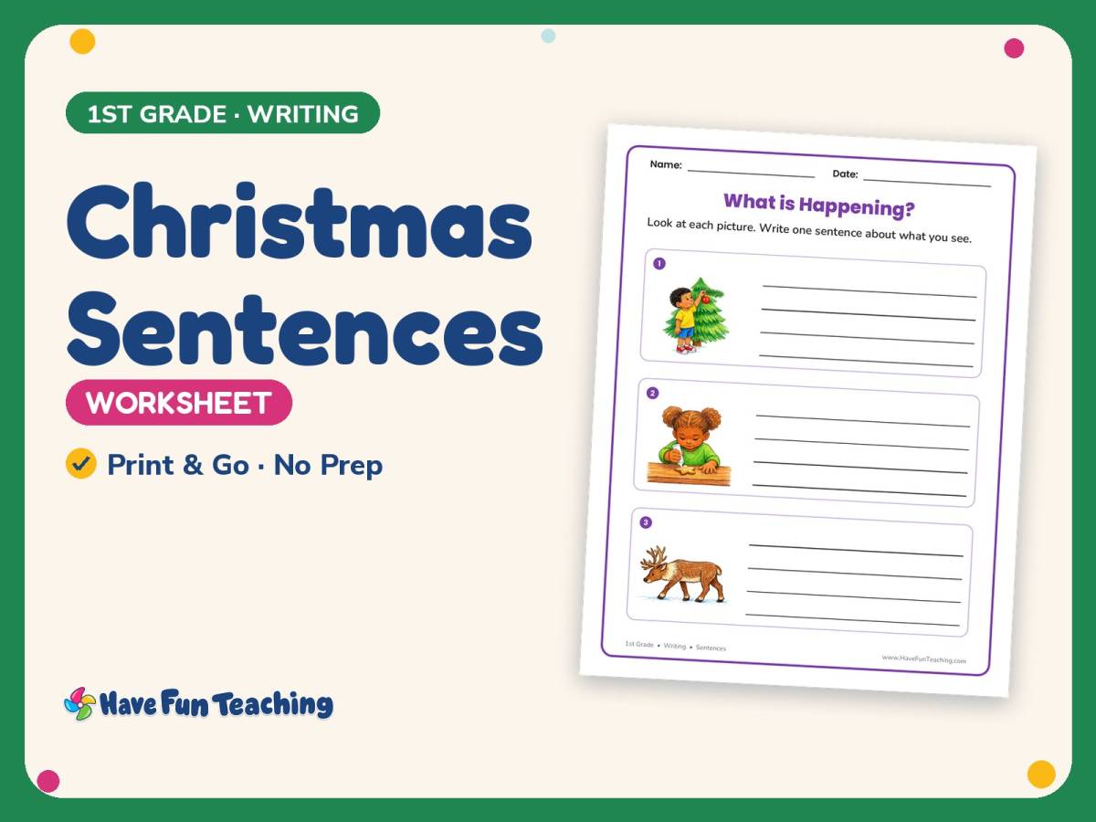 Christmas Sentences Worksheet – 1st Grade Prompts Practice preview