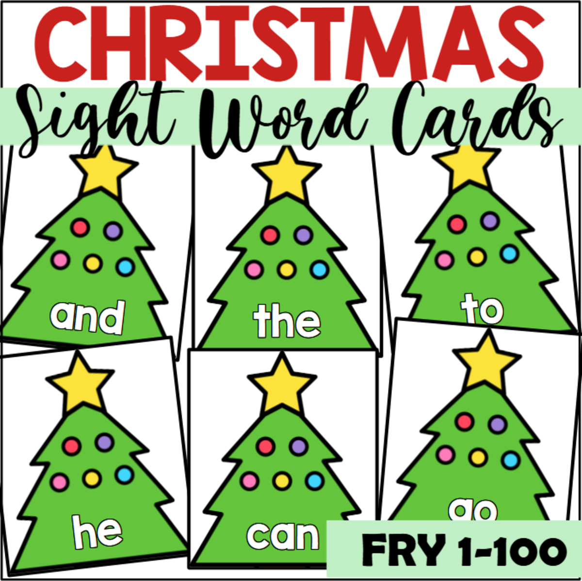 An educational teaching resource from The Connett Connection entitled Christmas Sight Word Cards for Fry 1-100 downloadable at Teach Simple.