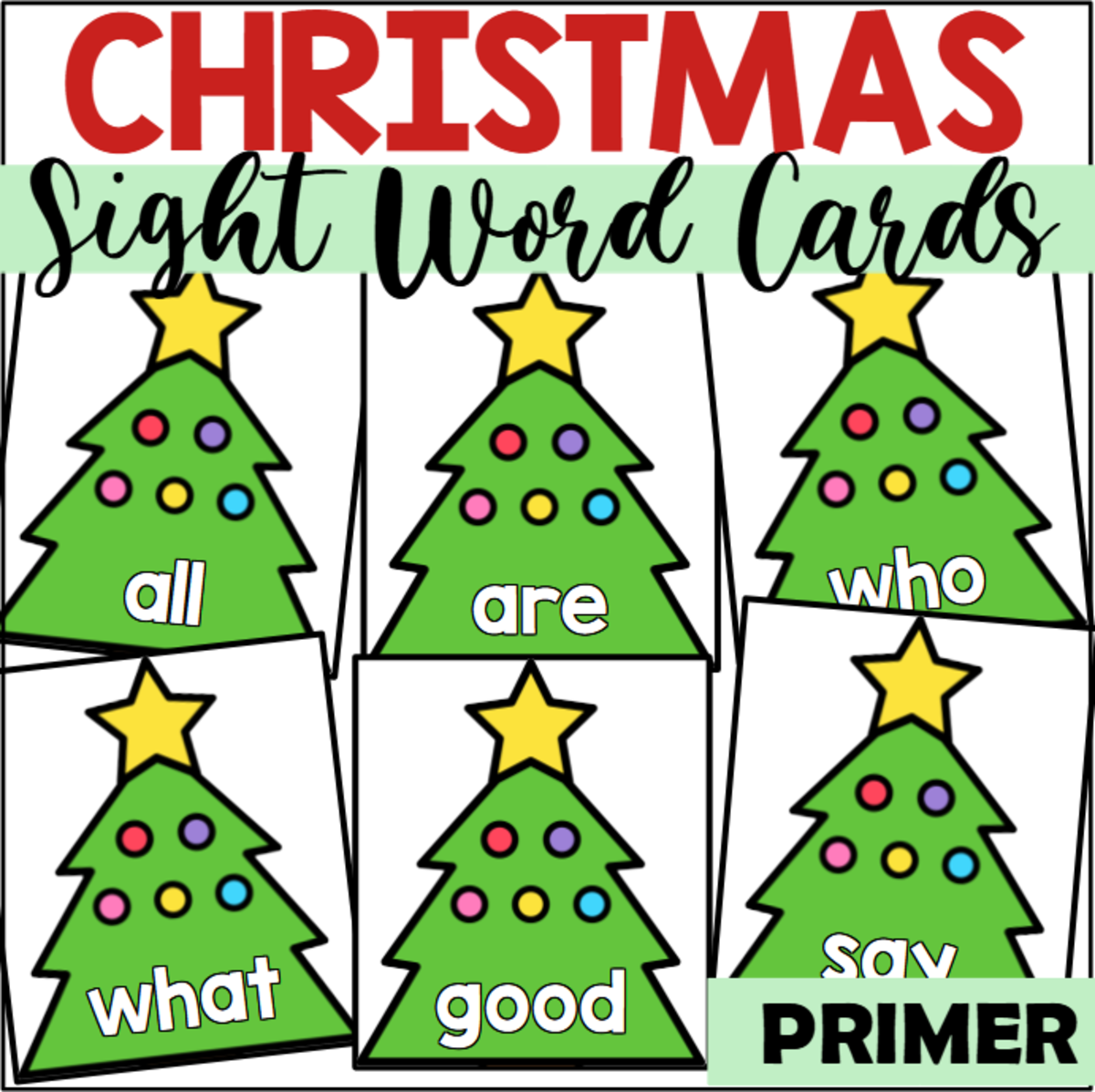 An educational teaching resource from The Connett Connection entitled Christmas Sight Word Cards for Primer downloadable at Teach Simple.