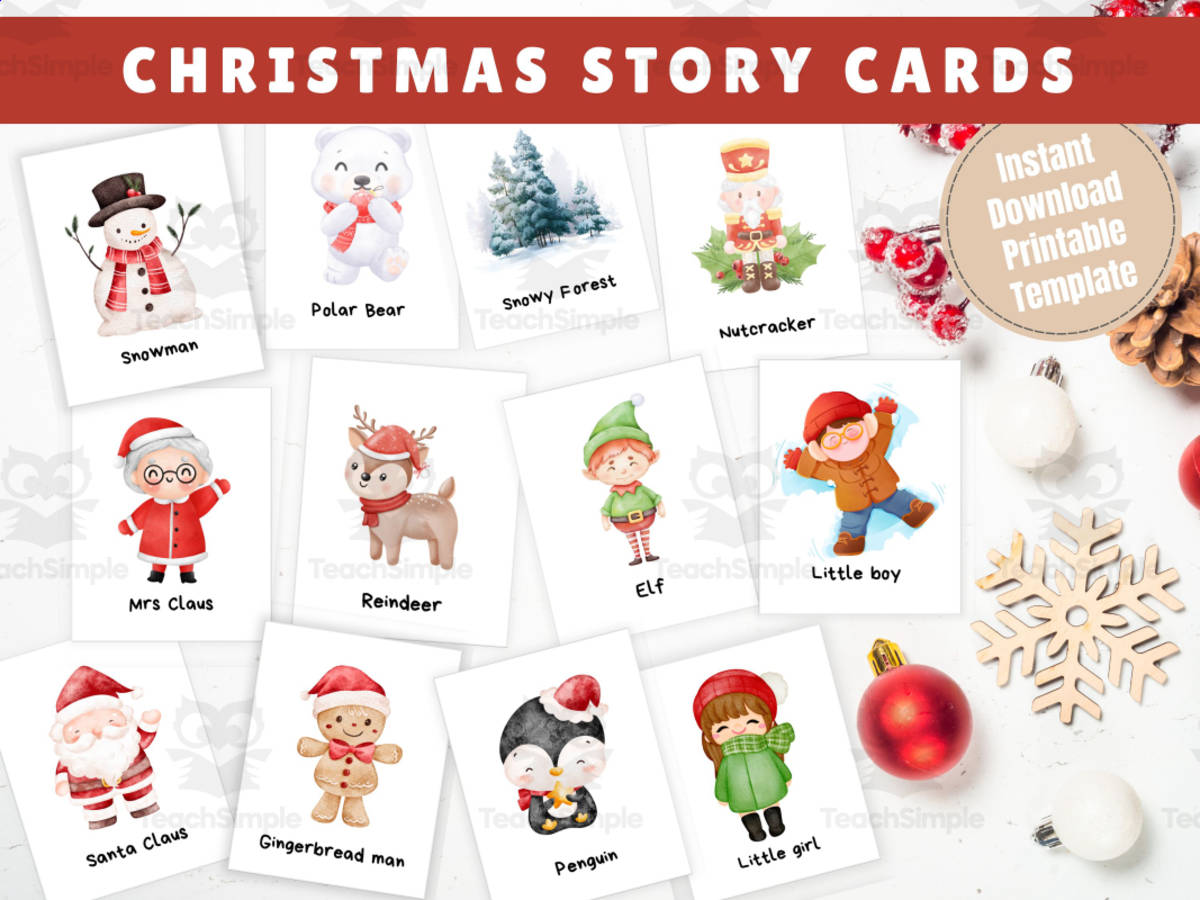 An educational teaching resource from Jenstrokeandstyle entitled Christmas Story telling card for kids downloadable at Teach Simple.