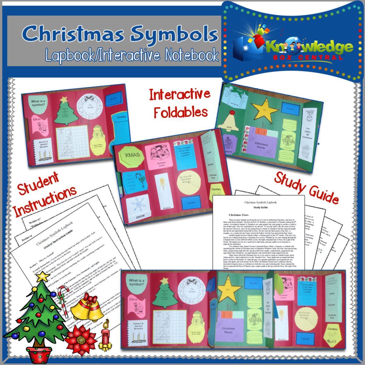 An educational teaching resource from Knowledge Box Central entitled Christmas Symbols Lapbook / Interactive Notebook - EBOOK downloadable at Teach Simple.