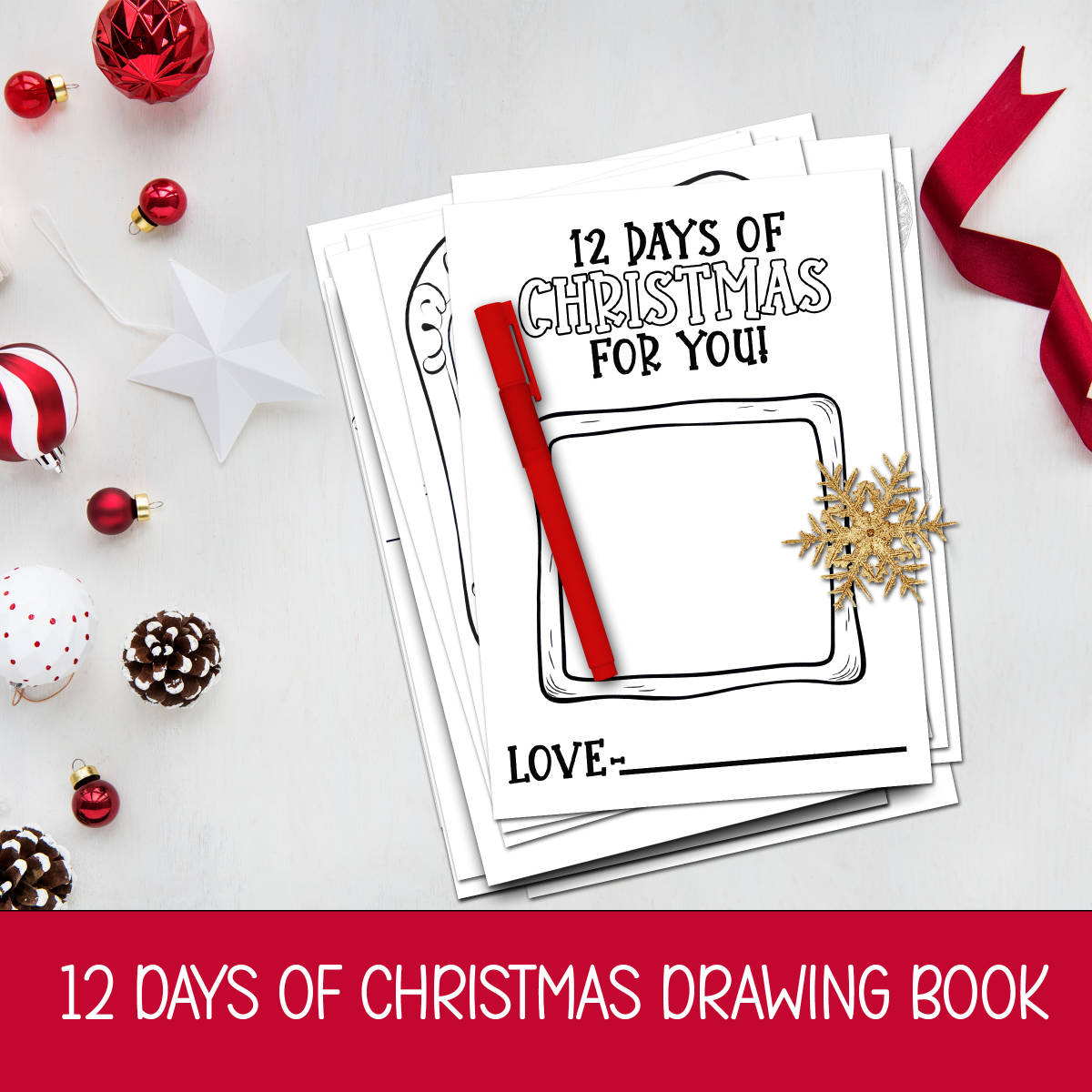 An educational teaching resource from Forever June Digital Design entitled Christmas Templates, 12 Days of Xmas Drawing Book DIY Holiday Coloring downloadable at Teach Simple.