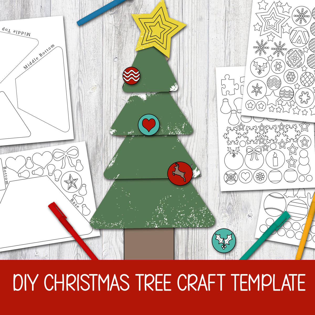 An educational teaching resource from Forever June Digital Design entitled Christmas Templates, DIY Classroom Decor, Holiday Tree Coloring Craft downloadable at Teach Simple.