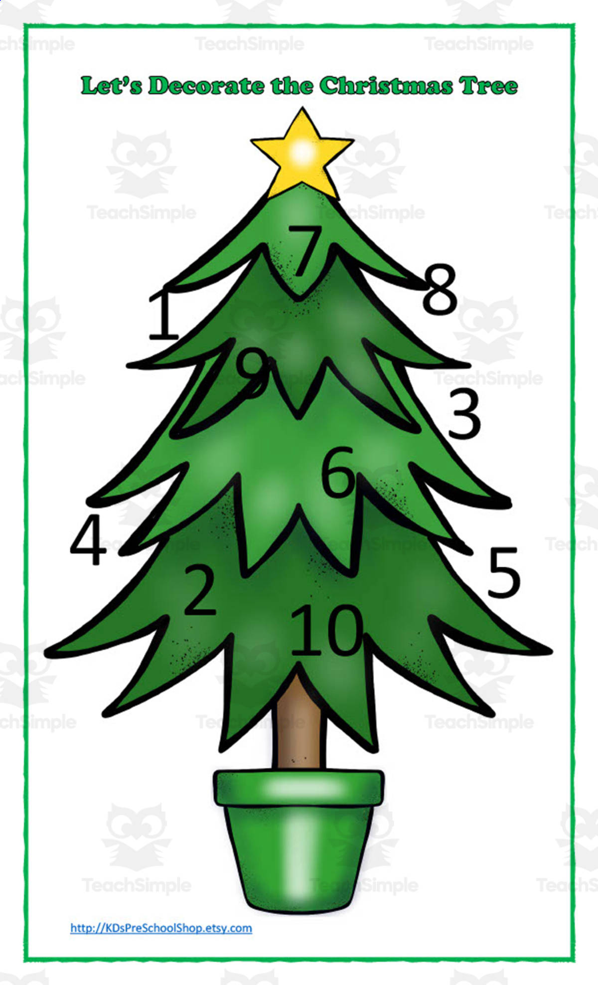 An educational teaching resource from KD's Kids School Shop entitled Christmas Tree Math | Decorate the Tree downloadable at Teach Simple.