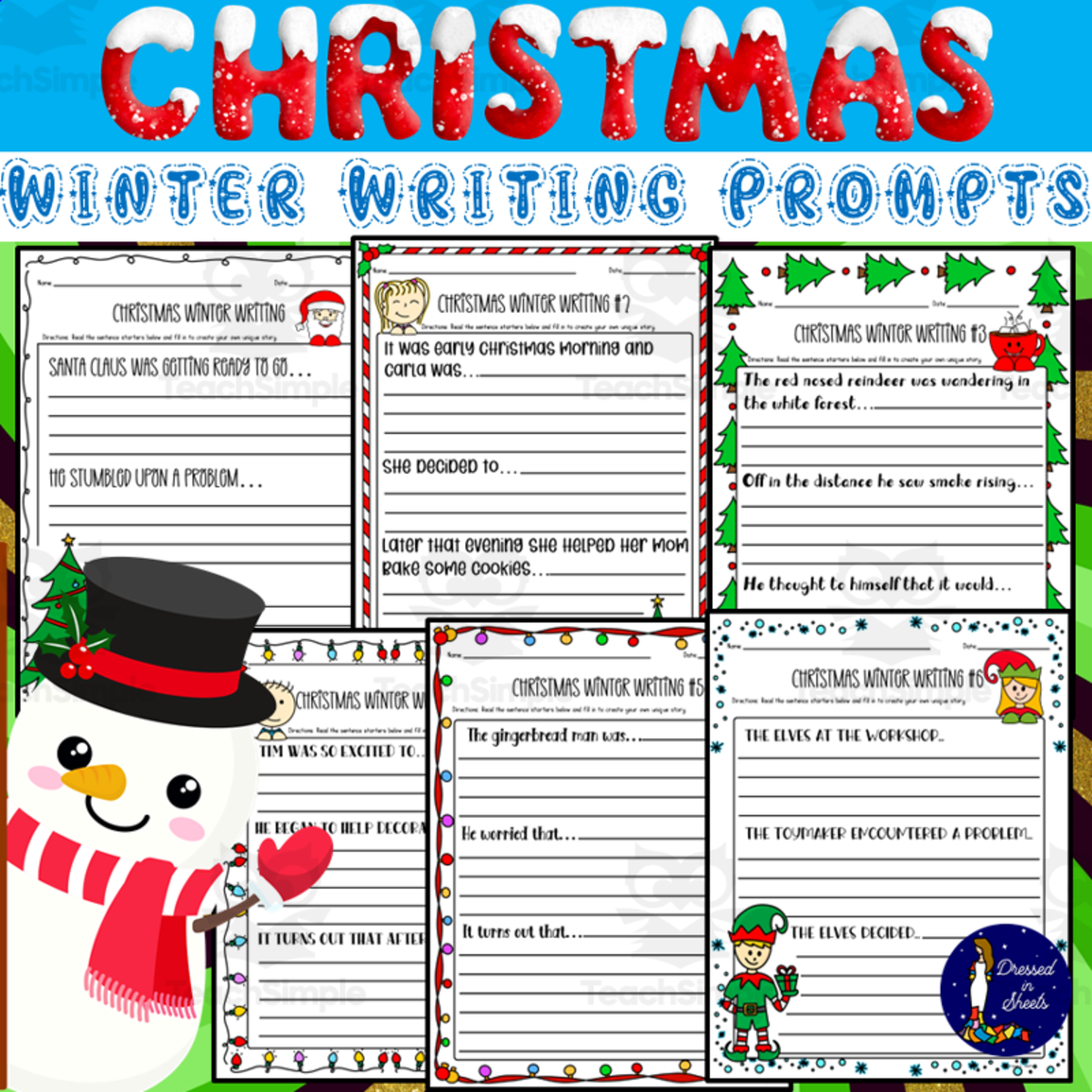 An educational teaching resource from Soumara Siddiqui entitled Christmas Winter Writing Prompts downloadable at Teach Simple.