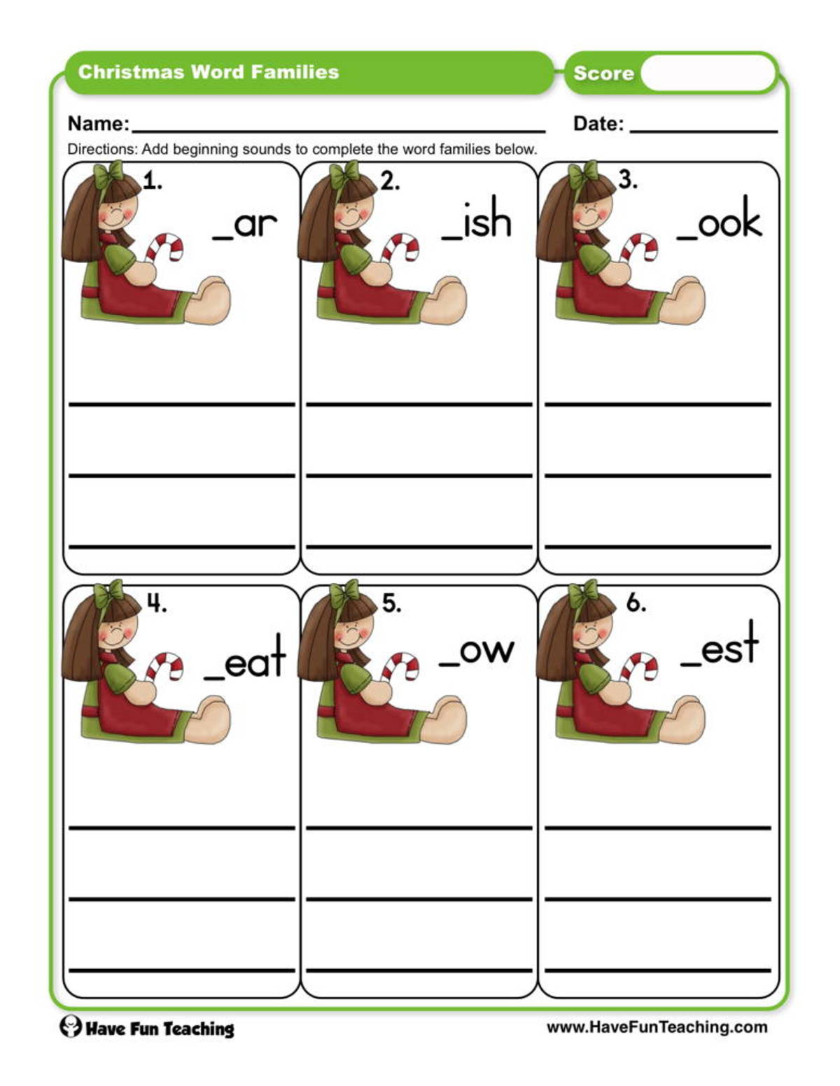 An educational teaching resource from Have Fun Teaching entitled Christmas Word Families Worksheet downloadable at Teach Simple.