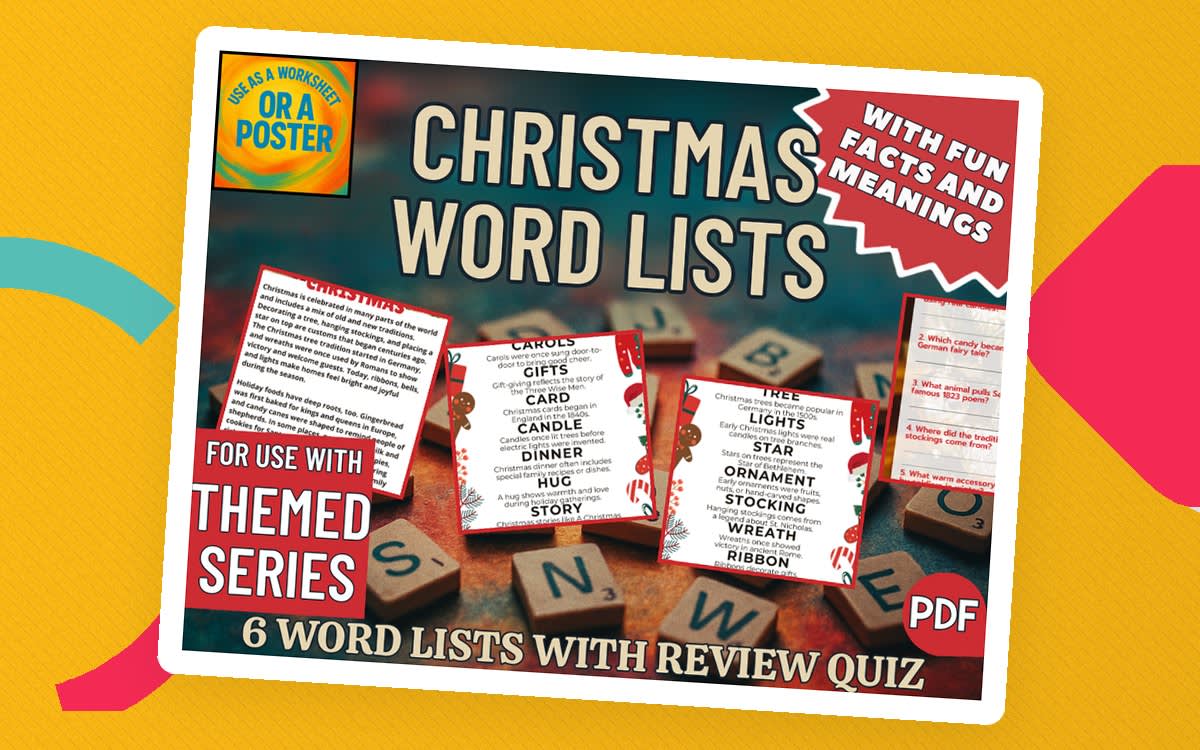 An educational teaching resource from Cored Education entitled Christmas Word List Posters (PDF) downloadable at Teach Simple.