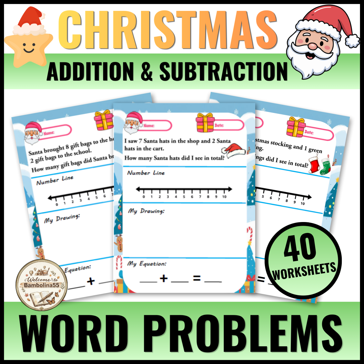 Christmas Word Problems Kindergarten Addition And Subtraction Within 1 preview