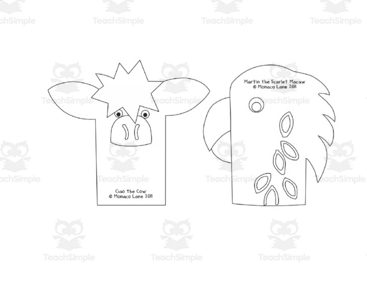 An educational teaching resource from Monaco Lane Curriculum for Early Literacy entitled Chunk Puppets Outlines downloadable at Teach Simple.