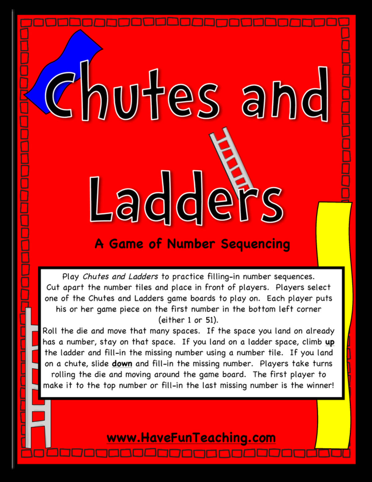 An educational teaching resource from Have Fun Teaching entitled Chutes and Ladders Number Sequencing Activity downloadable at Teach Simple.