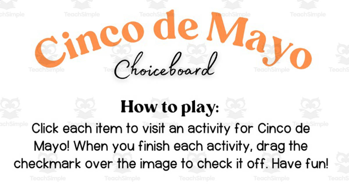 An educational teaching resource from Joyful Noise Teaching entitled Cinco de Mayo Choice Board downloadable at Teach Simple.