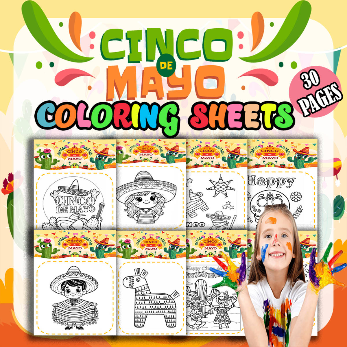 An educational teaching resource from Bambolina55 entitled Cinco de Mayo Coloring Pages activities for Preschool, Kindergarten - downloadable at Teach Simple.