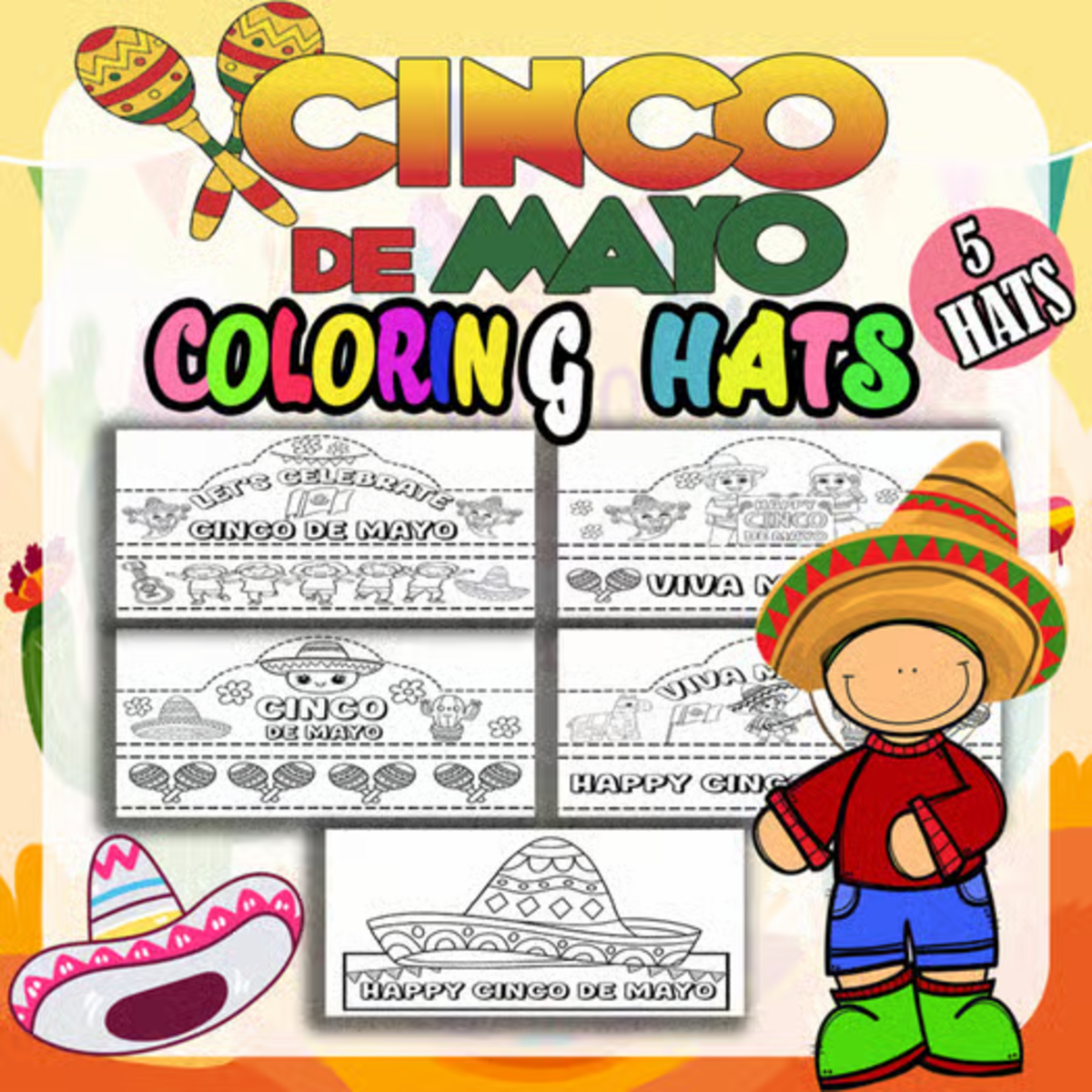 An educational teaching resource from Bambolina55 entitled Cinco de Mayo Hat Crown Craft Headband for Preschool and Kindergarten downloadable at Teach Simple.