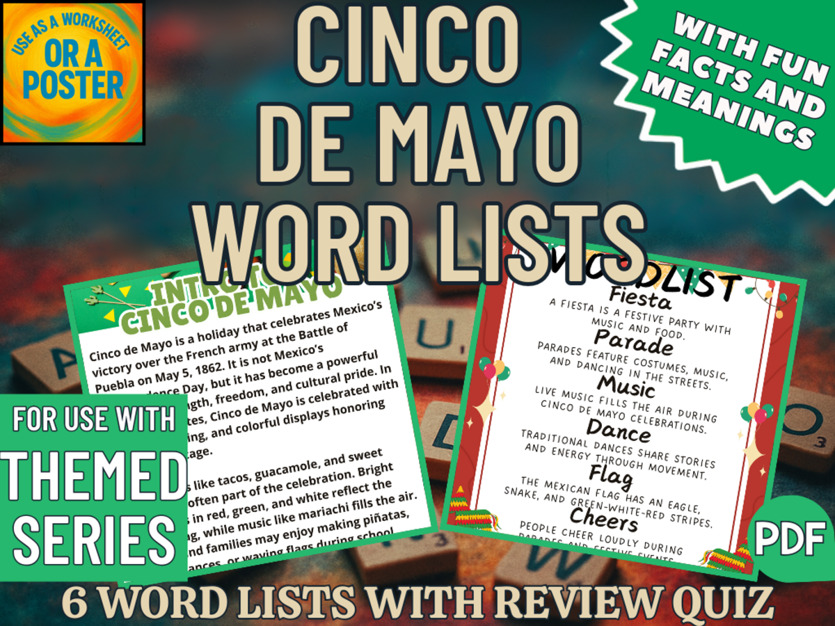 An educational teaching resource from Cored Education entitled Cinco de Mayo Word List Posters (PDF) downloadable at Teach Simple.