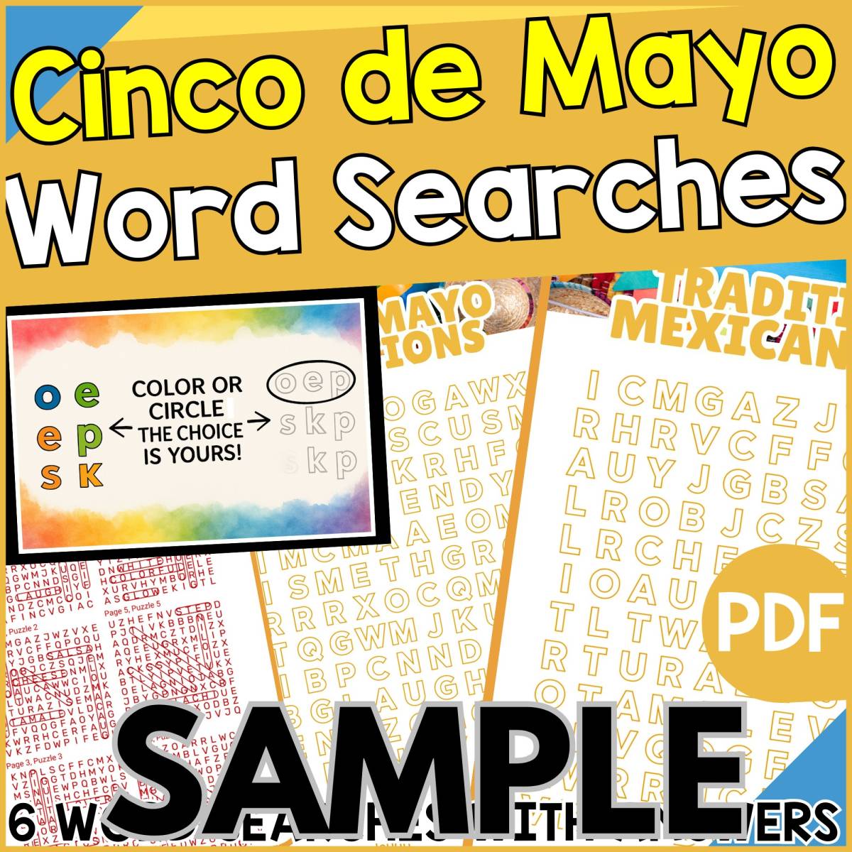An educational teaching resource from Cored Education entitled Cinco de Mayo Word Search: 1 Page Sample (PDF) downloadable at Teach Simple.
