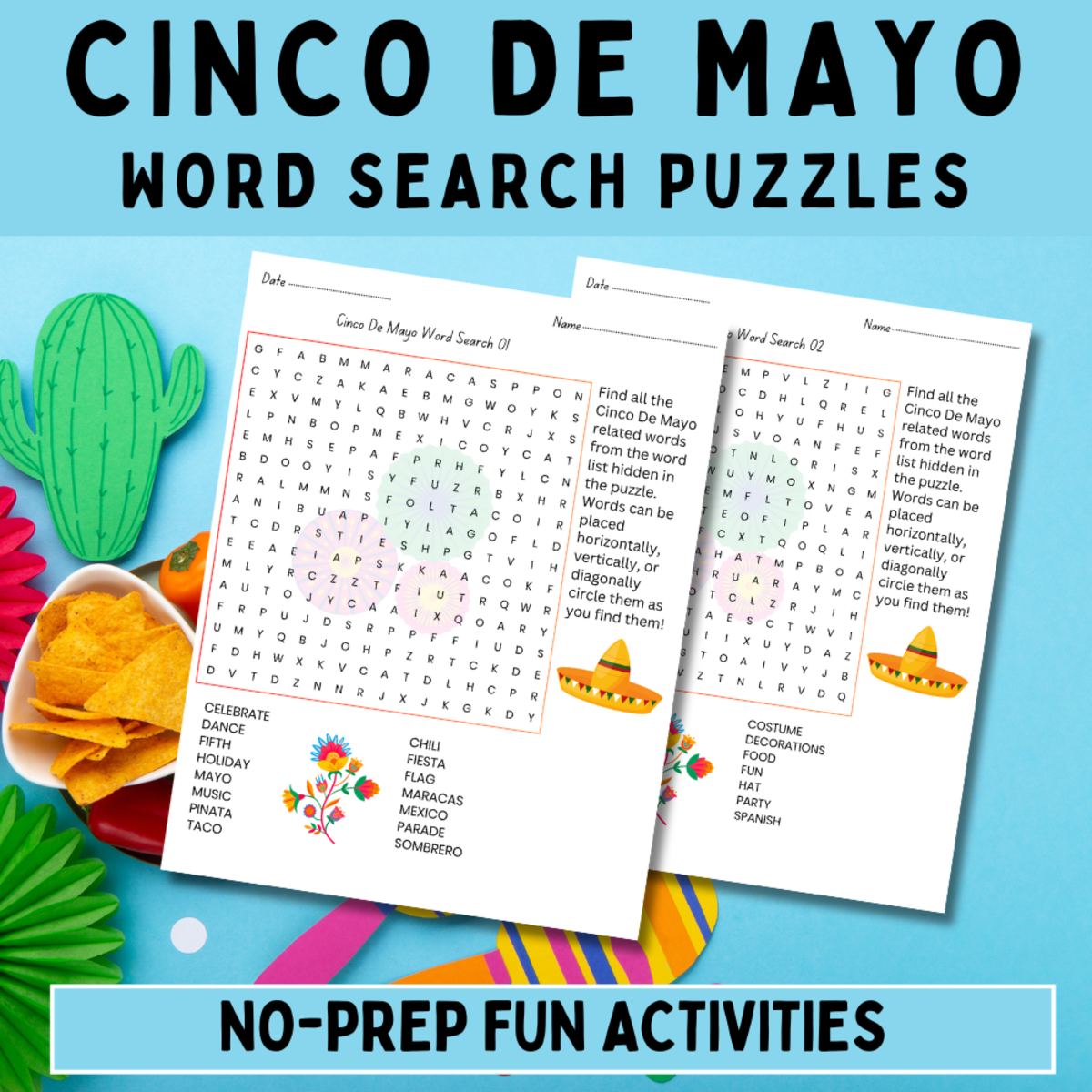 An educational teaching resource from Perfect_Printables entitled Cinco De Mayo Word Search Puzzle | No Prep Fun Holiday Activities! downloadable at Teach Simple.