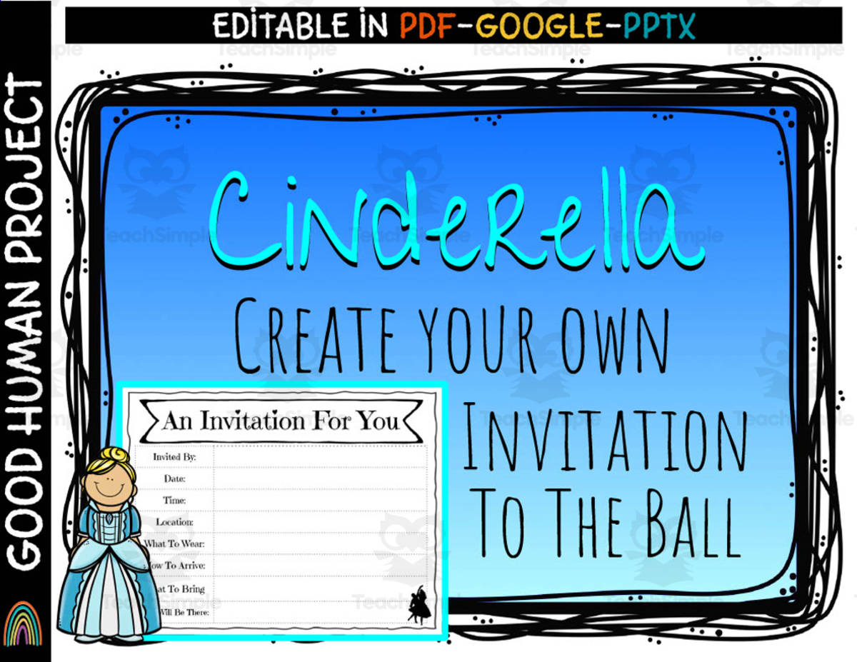 An educational teaching resource from Good Human Project entitled Cinderella Create An Invitation | Editable Reading Activity downloadable at Teach Simple.