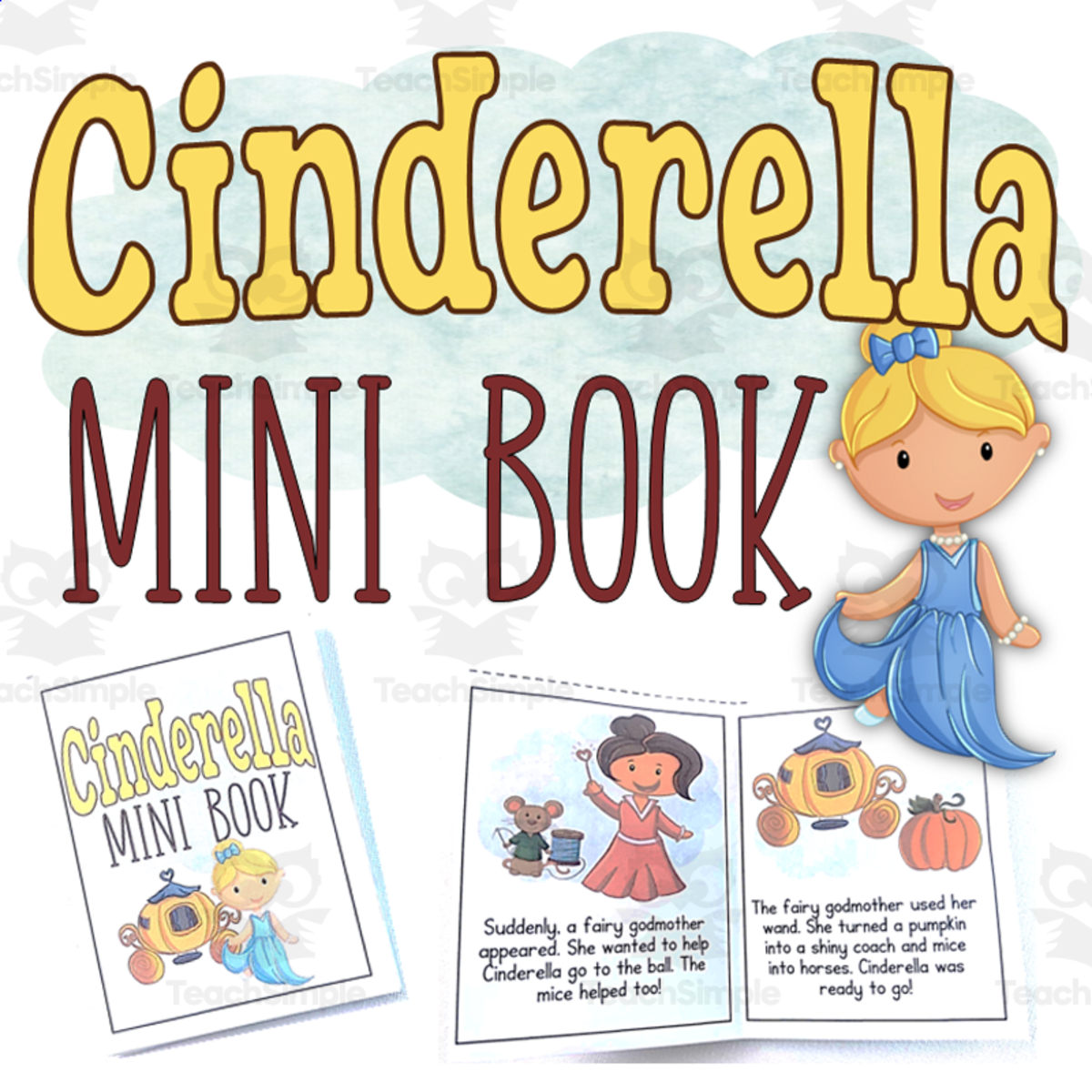 An educational teaching resource from It's Teacher L entitled Cinderella Fairy Tale Foldable Mini Book Set Grade 1 2 3 ELA downloadable at Teach Simple.
