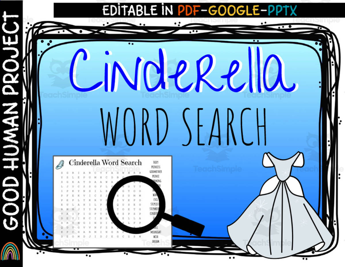 An educational teaching resource from Good Human Project entitled Cinderella Word Search downloadable at Teach Simple.