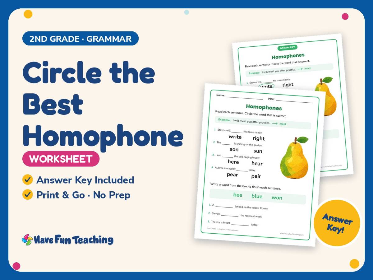 Circle the Best Homophone Worksheet – 2nd Grade Homophones Practice preview