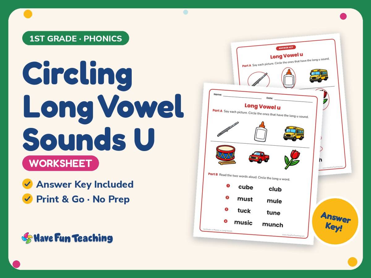 Circling Long Vowel Sounds U Worksheet – 1st Grade Long Vowels preview