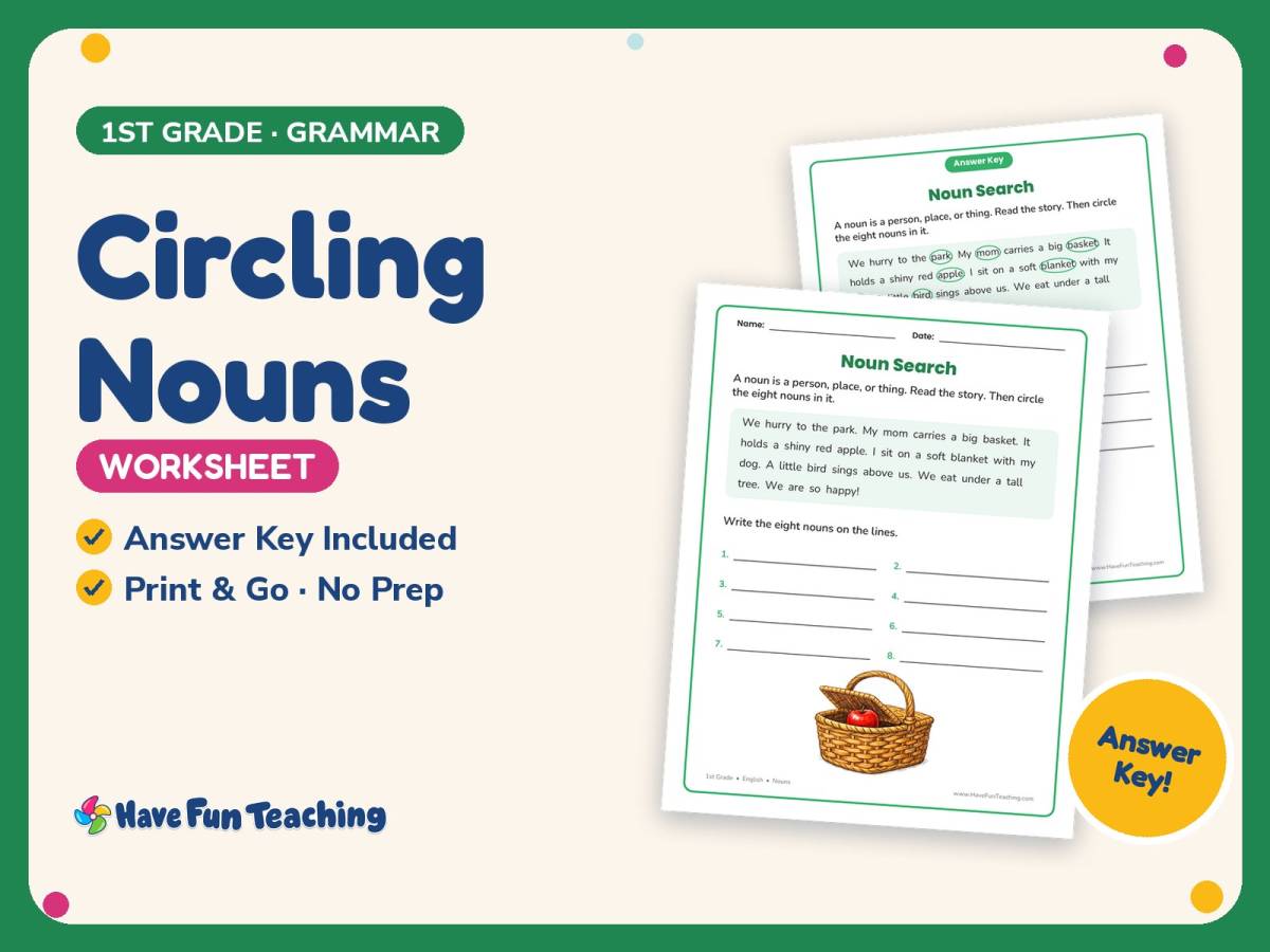 Circling Nouns Worksheet – 1st Grade Grammar Practice + Answer Key preview