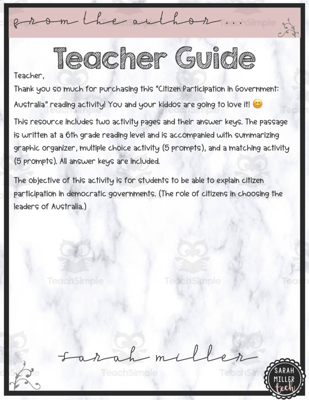 An educational teaching resource from Sarah Miller Tech entitled Citizen Participation in Government: Australia Reading Packet downloadable at Teach Simple.