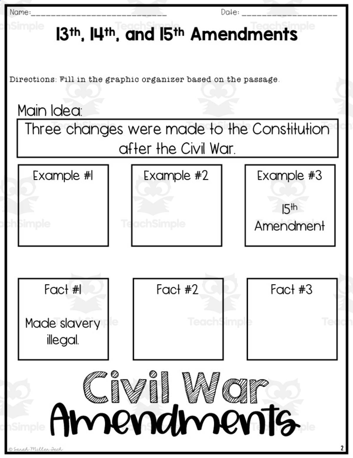 An educational teaching resource from Sarah Miller Tech entitled Civil War Amendments Reading Packet + Distance Learning downloadable at Teach Simple.