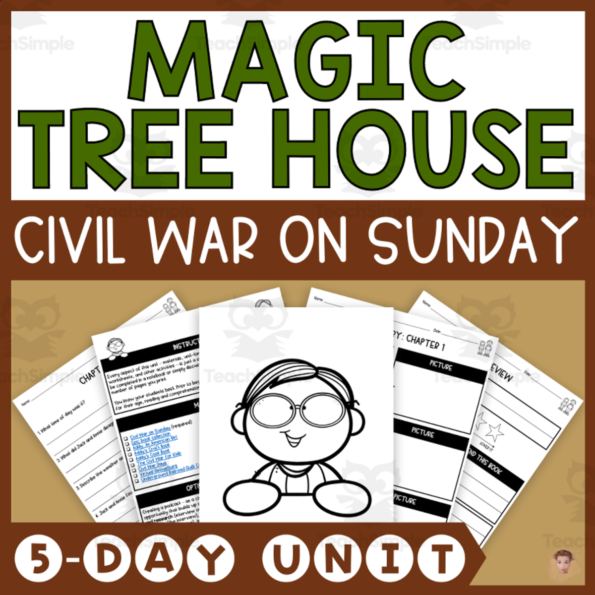 An educational teaching resource from Heather Huhman entitled Civil War on Sunday (Magic Tree House #21 Lesson Plan, Videos, Activities) downloadable at Teach Simple.