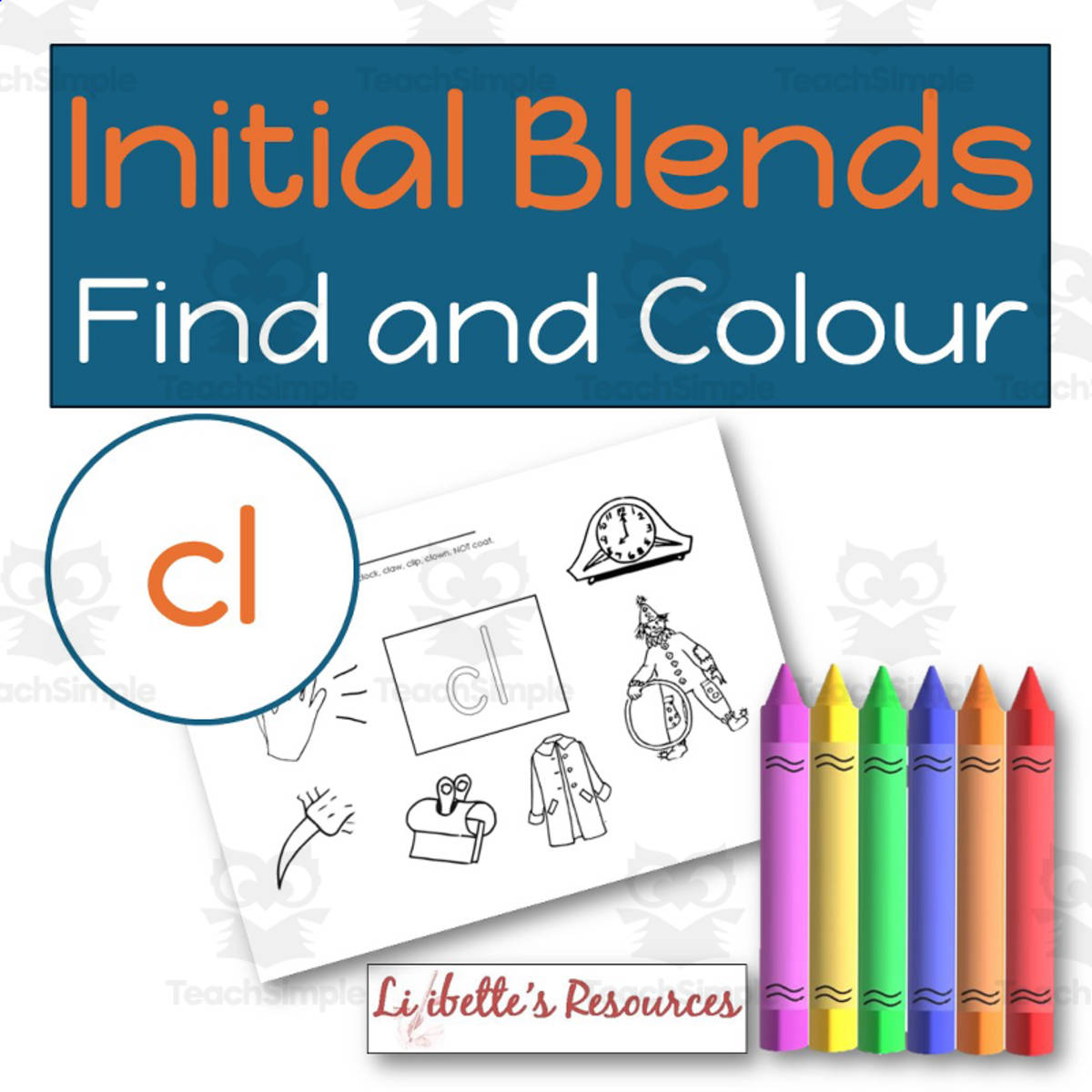 An educational teaching resource from Lilibette's Resources entitled CL Blend Find and Colour Phonics Worksheet to Develop Phonemic downloadable at Teach Simple.