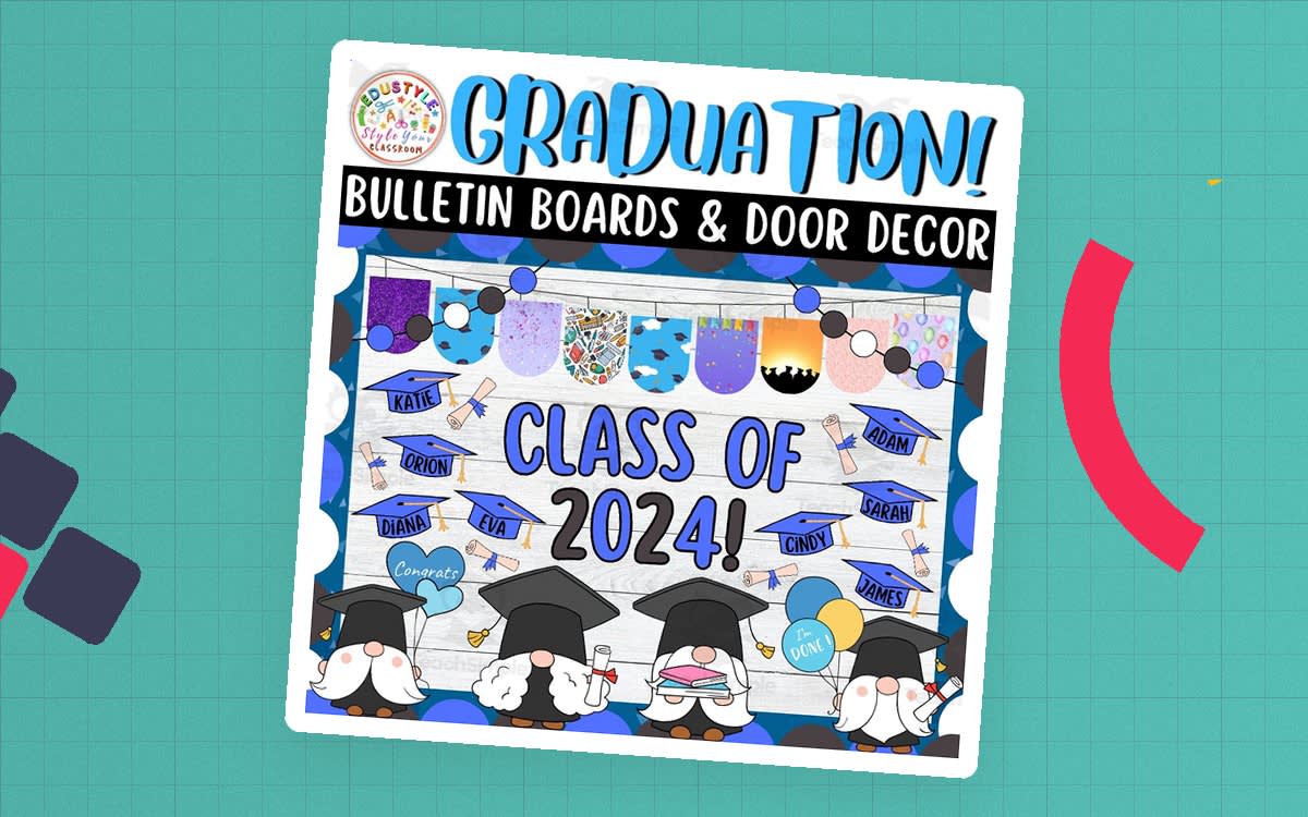 An educational teaching resource from Style Your Classroom entitled Class Of 2024! Graduation And June Bulletin Boards & Door Decor Kits downloadable at Teach Simple.
