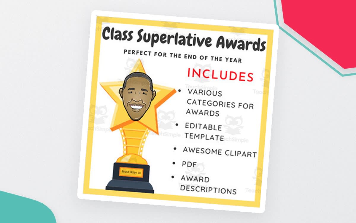 An educational teaching resource from EduPal Learning entitled Class Superlative Awards downloadable at Teach Simple.