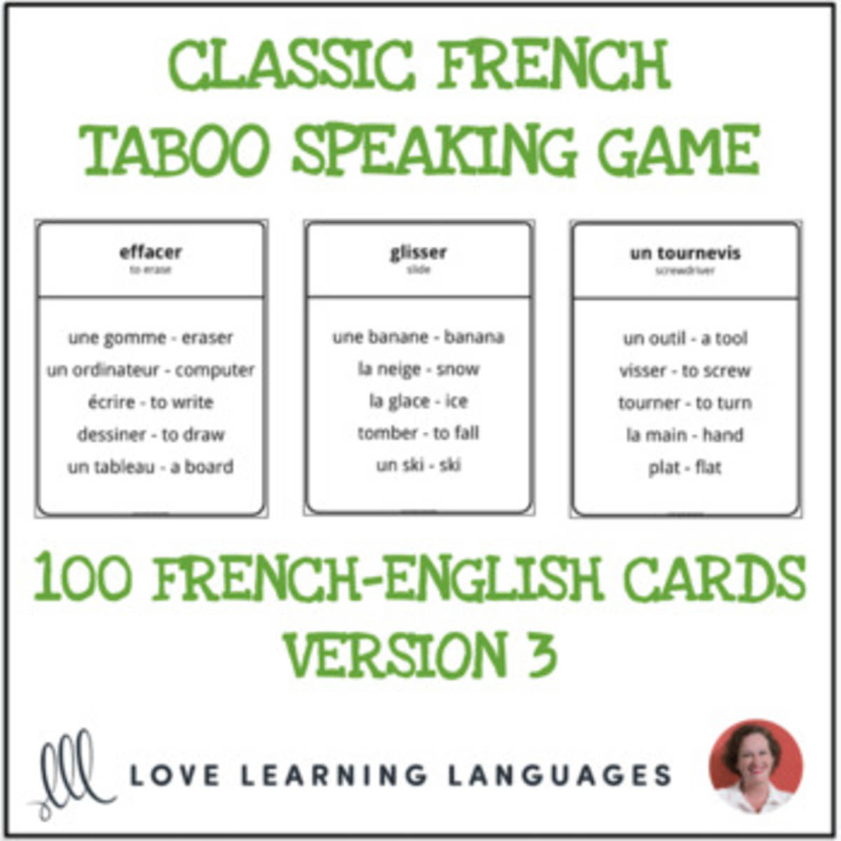 An educational teaching resource from Love Learning Languages entitled Classic French Taboo Speaking Game - Version 3 - Jeu de Tabou en Français downloadable at Teach Simple.