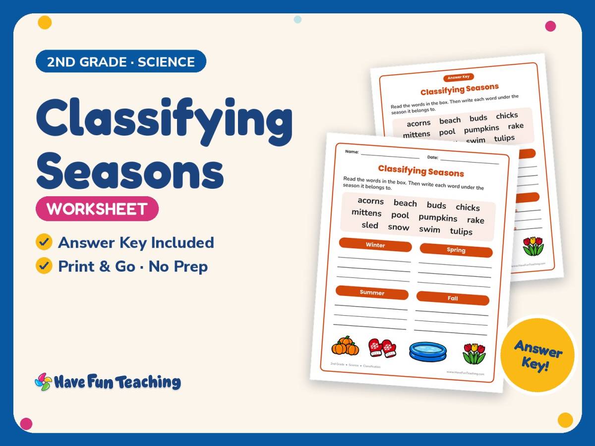 Classifying Seasons Worksheet – 2nd Grade Classification Practice preview