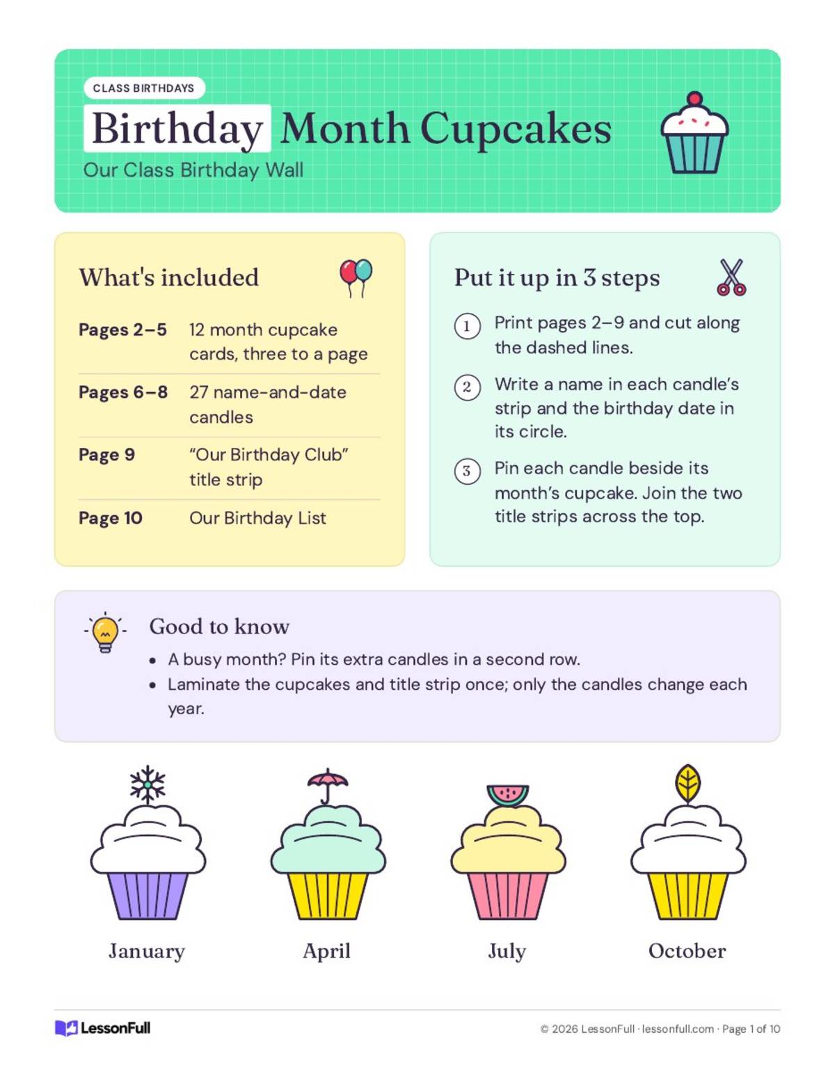 Birthday Month Cupcakes – Classroom Decor Set preview