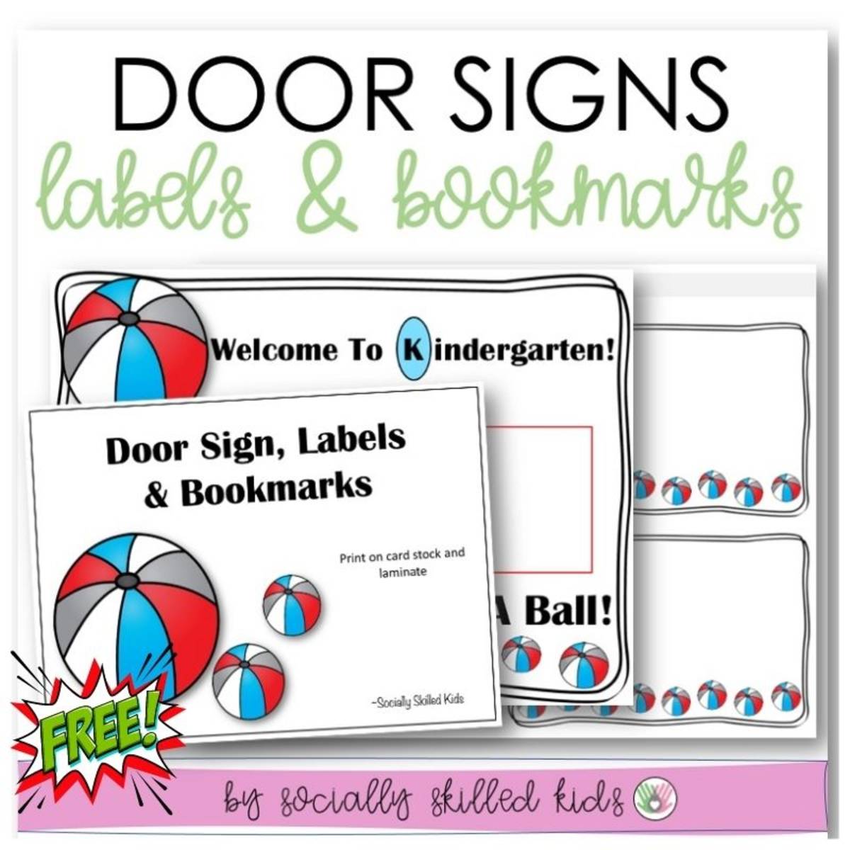 An educational teaching resource from Socially Skilled Kids entitled Classroom Decor For K-2nd, Door Signs, Labels and Bookmarks downloadable at Teach Simple.