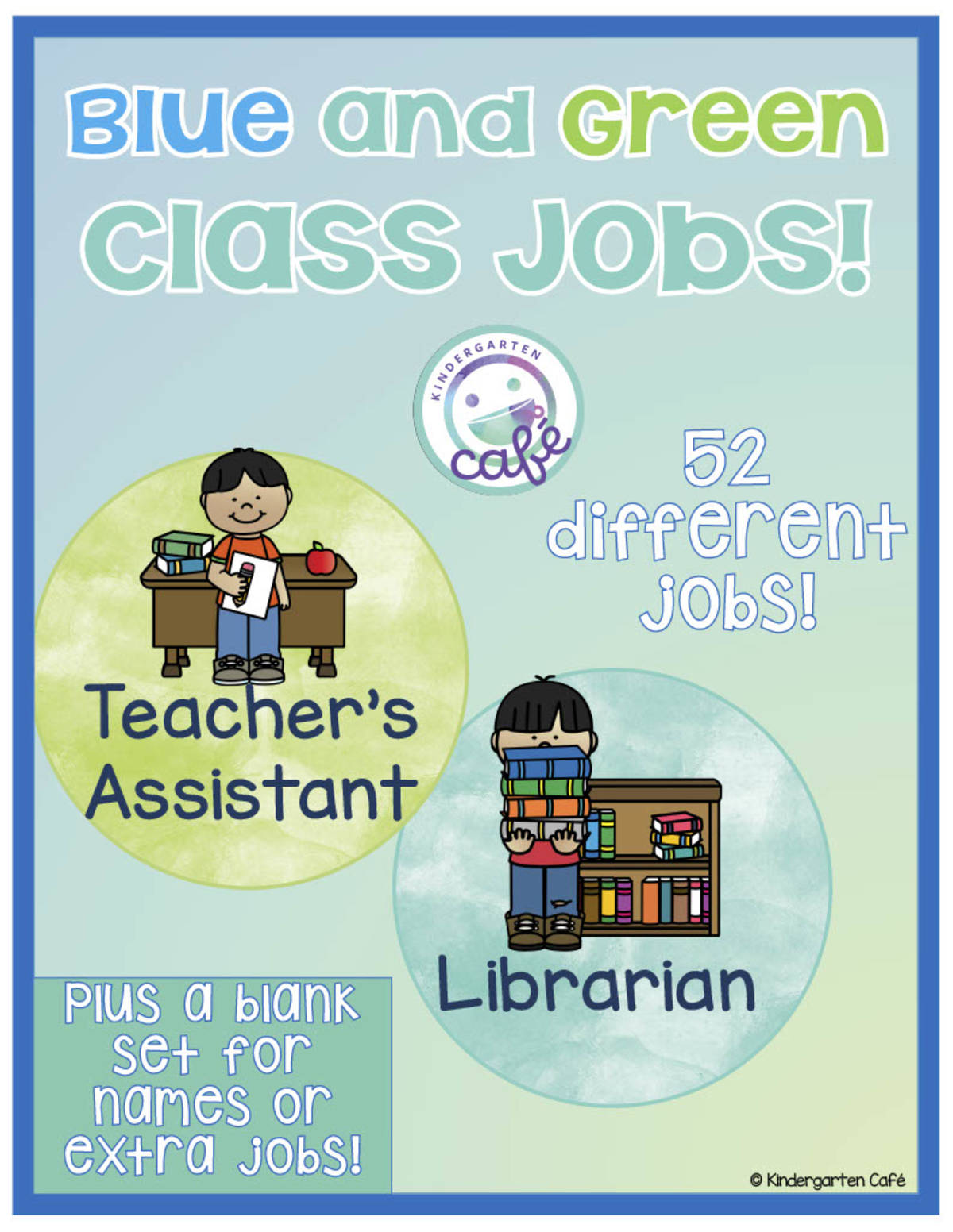 An educational teaching resource from Kindergarten Cafe entitled Classroom Job Labels - Blue and Green Theme downloadable at Teach Simple.