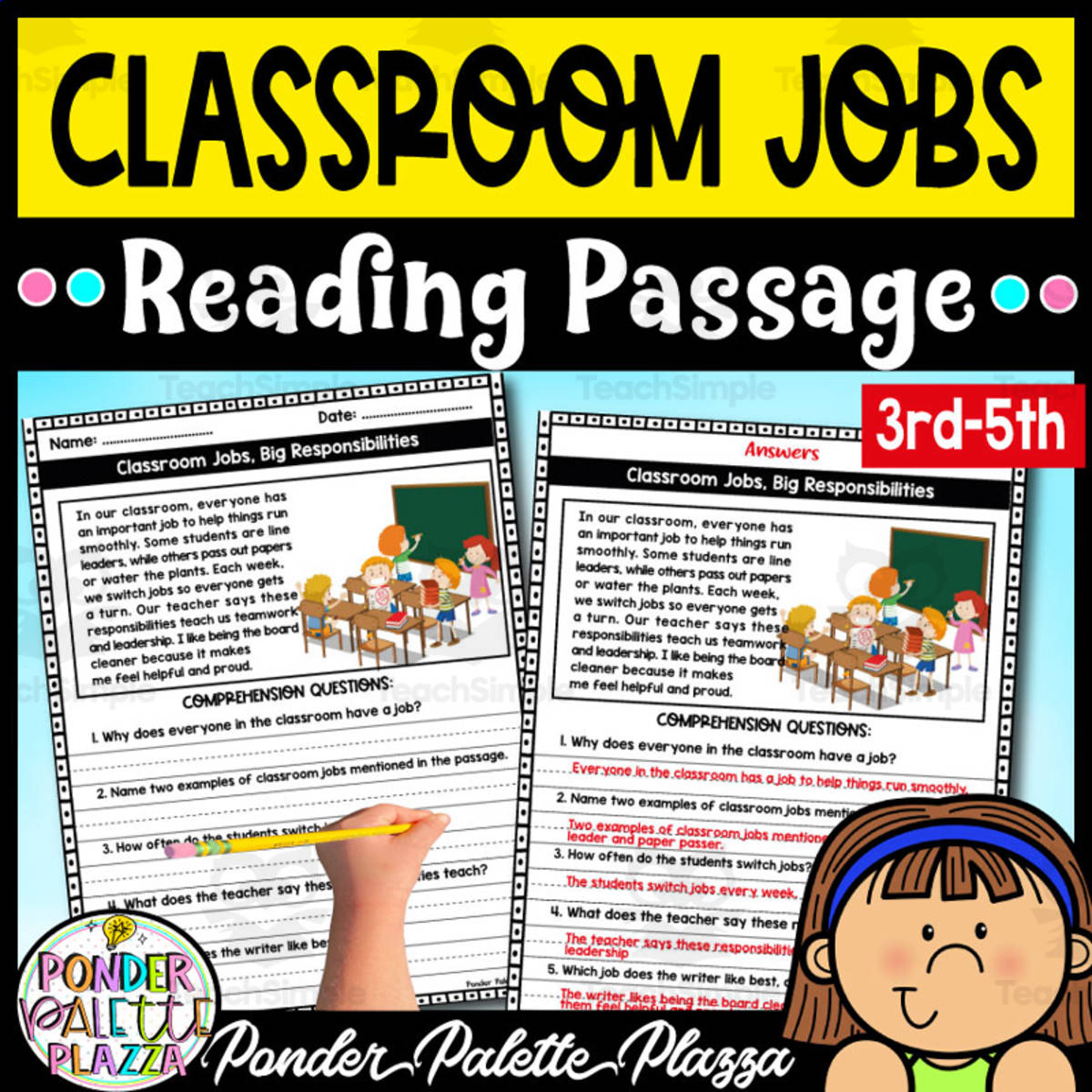 An educational teaching resource from Ponder Palette Plazza entitled Classroom Jobs - Reading Comprehension downloadable at Teach Simple.
