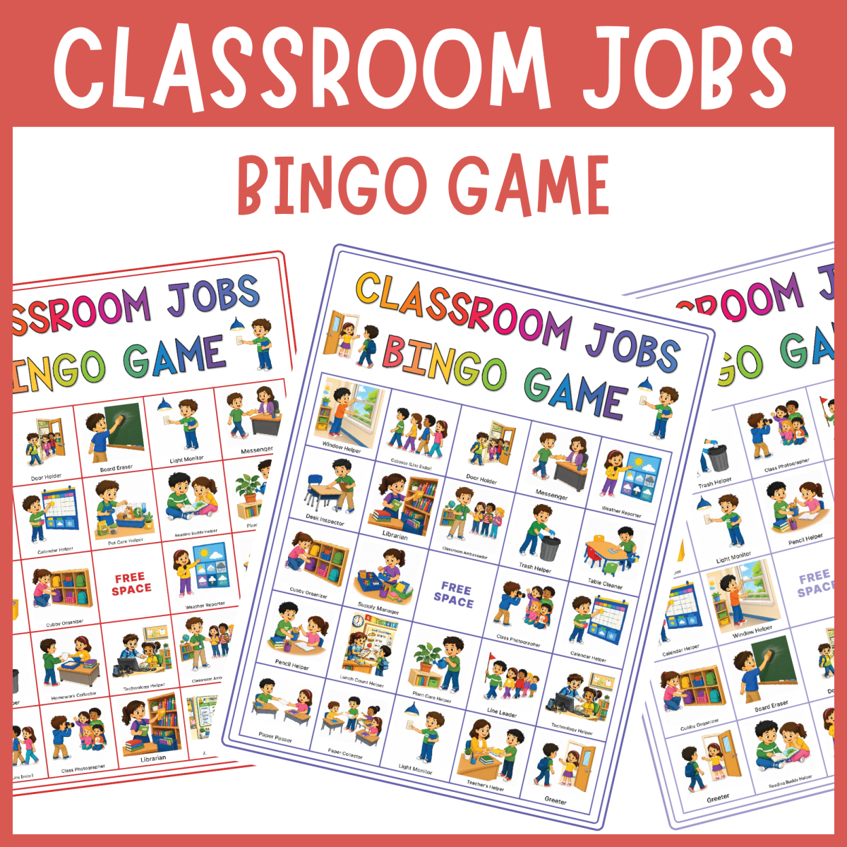 An educational teaching resource from The Clever Llama entitled Classroom Jobs Responsibility Bingo bingo game back to school activity downloadable at Teach Simple.