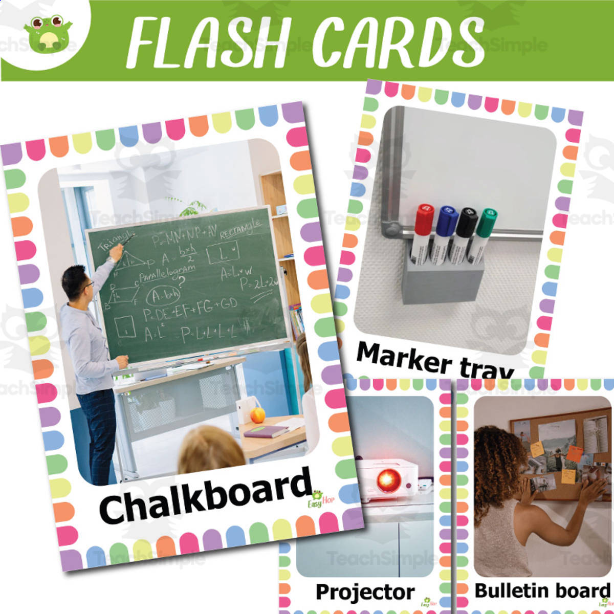 An educational teaching resource from EasyHop entitled Classroom Objects Vocabulary Flashcards with Real Photos | Speech downloadable at Teach Simple.