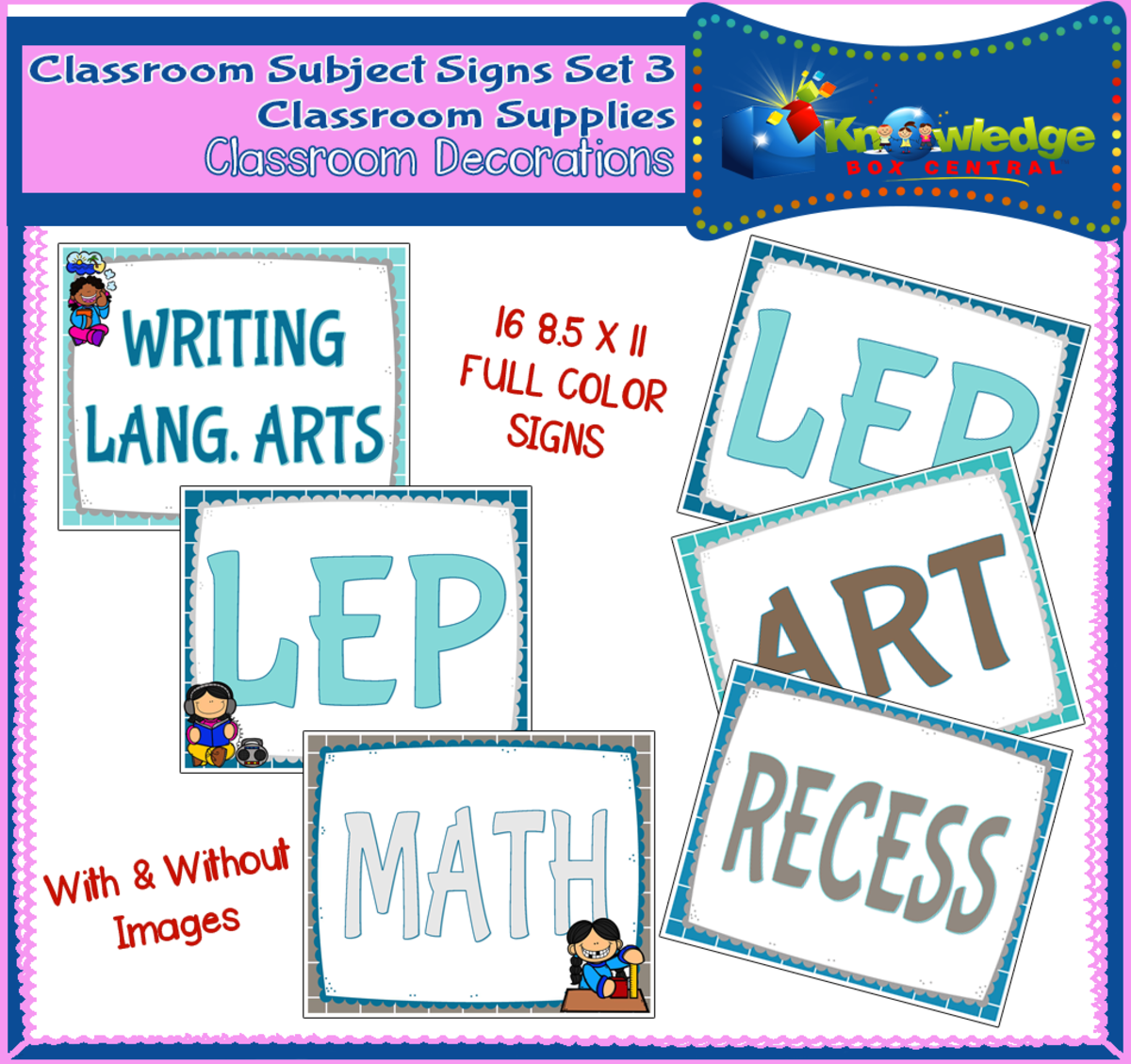 An educational teaching resource from Knowledge Box Central entitled Classroom Subject Signs Set 3 - Classroom Decorations - EBOOK downloadable at Teach Simple.
