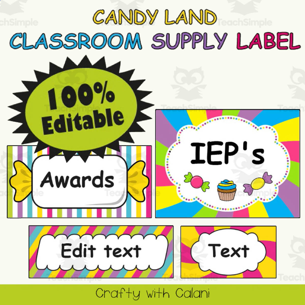 An educational teaching resource from Crafty with Calani entitled Classroom Supply Label, Editable Labels in Candy Land Theme - 100% Editable downloadable at Teach Simple.